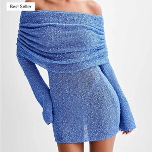 Marisol Off Shoulder Boucle Mini Dress - Periwinkle